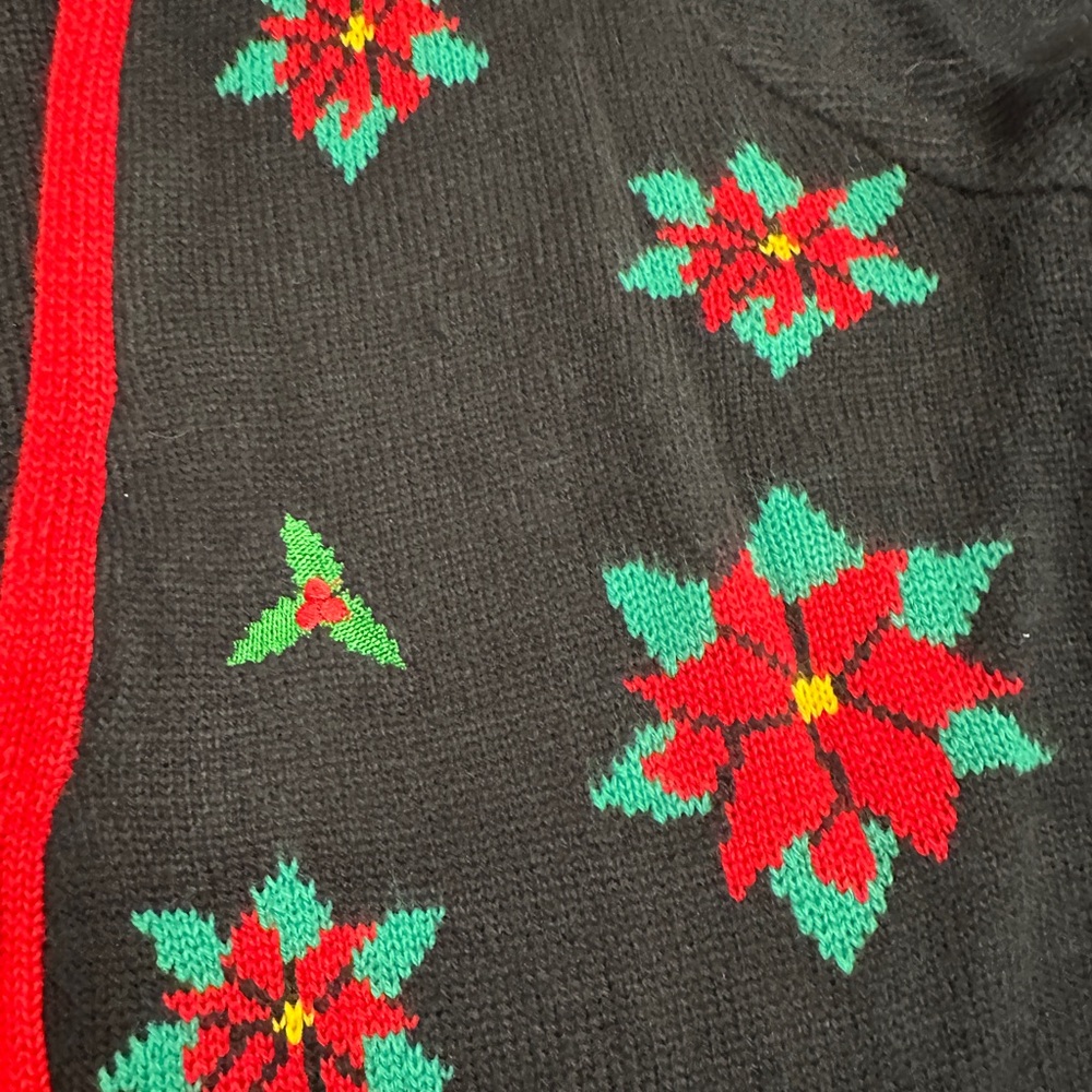 Jolly Sweaters - Men’s Ugly Christmas Sweater-Black w Bowtie, Pointsettia's - Picture 4 of 5